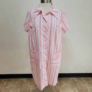 Vintage White Pink Striped Shirt Dress Sz 20.5